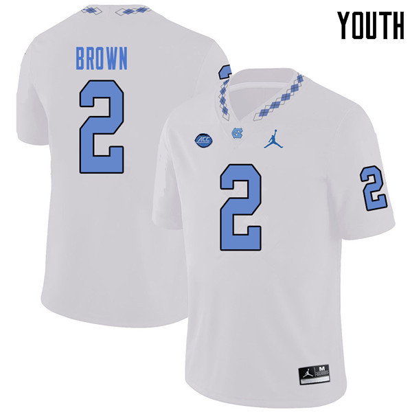 Jordan Brand Youth #2 Jordon Brown North Carolina Tar Heels College Football Jerseys Sale-White